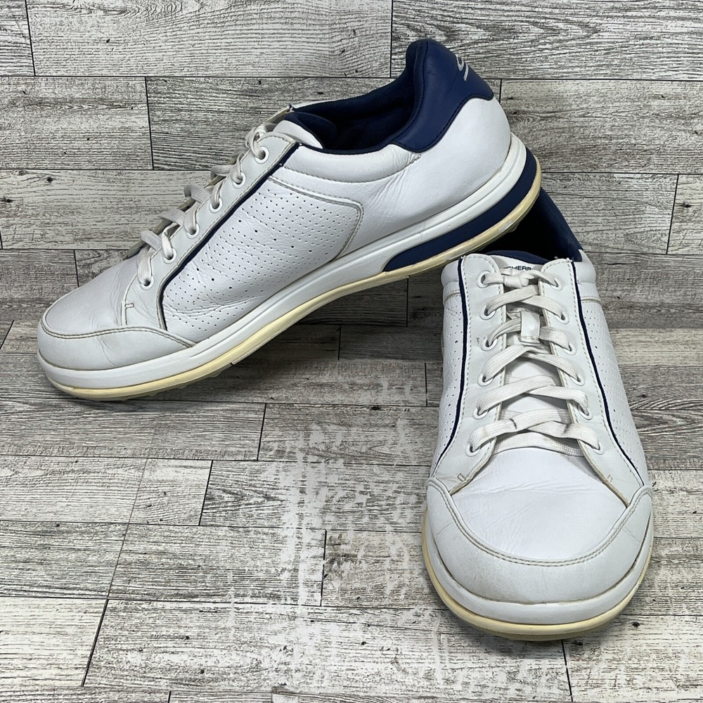 Sketchers Go Golf Shoes White Blue Leather Spikeless 53546 Men Size 9.5‎